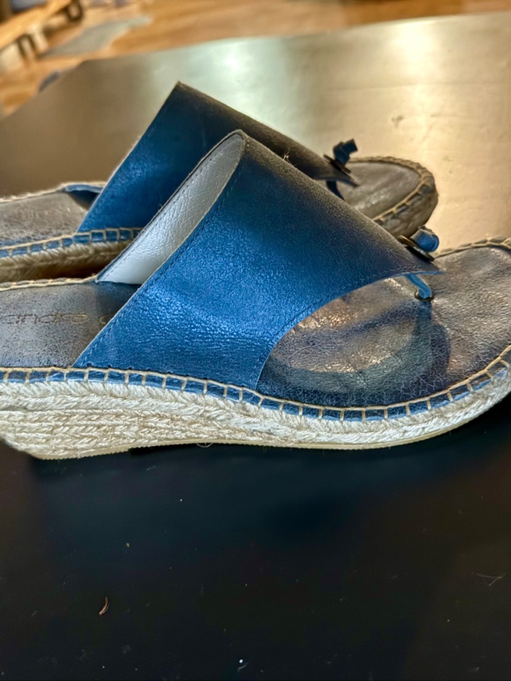 Andre Assous Leather Espadrille Wedge Sandals | Size 38 (Fits 6.5M)